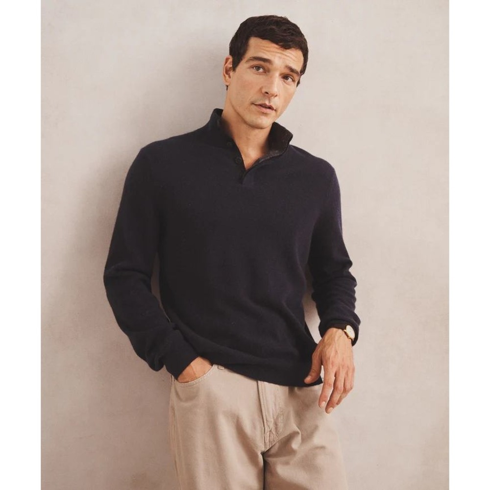 NAADAM Signature Cashmere Quarter Button Down Sweater Navy Medium New‎ With Tags